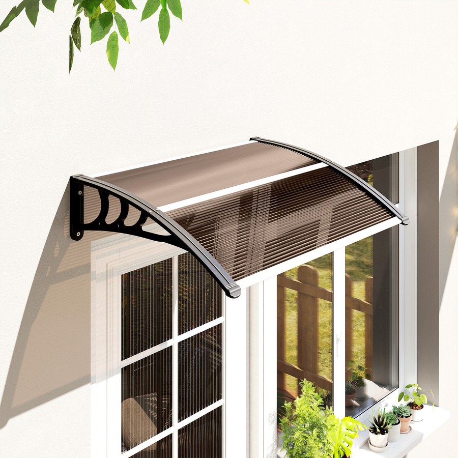 Aosom Outsunny Pultvordach Haustür Überdachung aus Polycarbonat, wetterfest, Braun, B: 100 cm, T: 75 cm - Bild 2