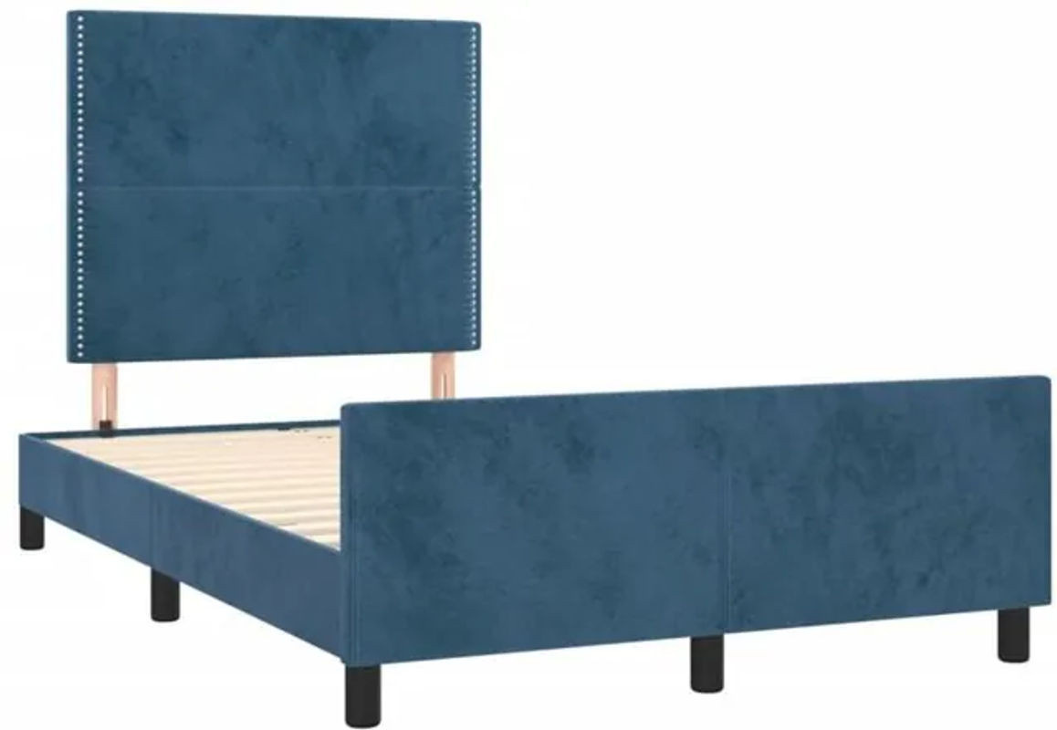 Vidaxl Polsterbett aus Samt und Kiefer in Blau, B/T/H: 190 x 120 x 128 cm - Bild 1