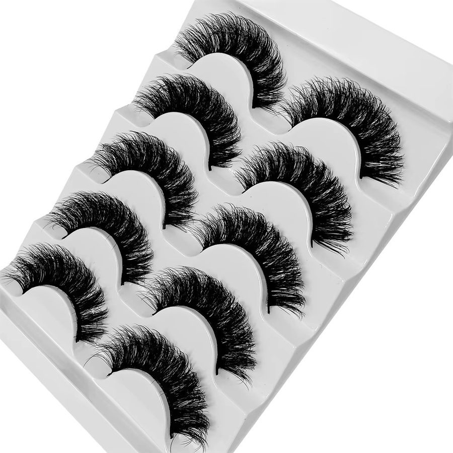 5 Paare Faux Nerz Streifenwimpern, Black, Unisex - Bild 4