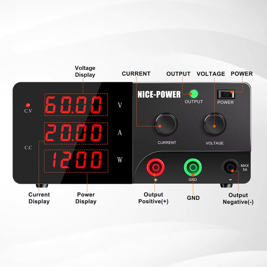 Nice-power Labornetzteil DC Einstellbar für Batterieladung und Reparatur 60V 20A 48V 900W - Bild 2