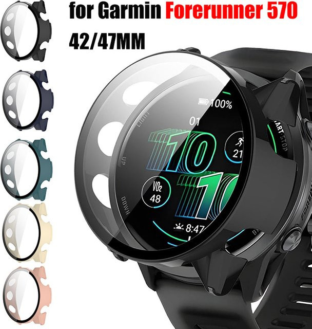 CAOWTAN Uhrenzubehör, PC-Gehäuse + Glas für Garmin Forerunner 570, Schwarz, Unisex - Bild 1