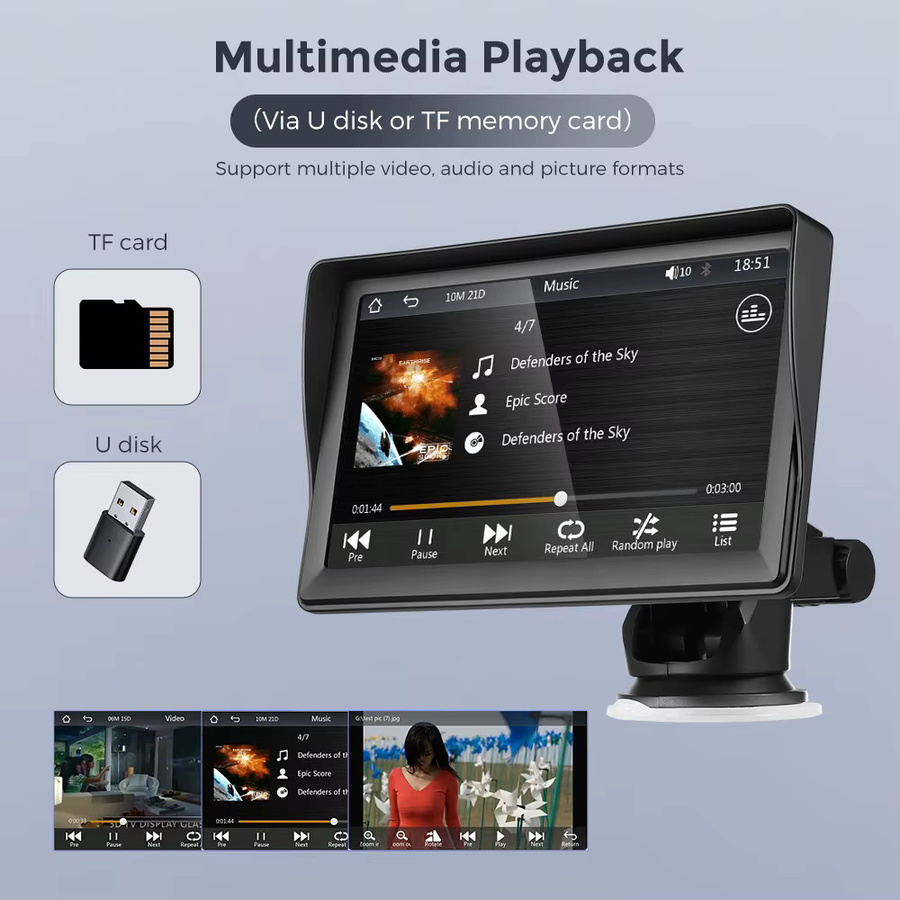 Gearelec Tragbarer Multimedia-Videoplayer mit 7 Zoll Touchscreen, CarPlay und Android Auto, Schwarz, USB-C Anschluss für Rückfahrkamera - Bild 5