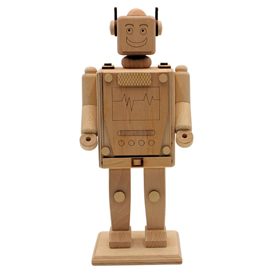 Dekohelden24 Holz Spardose Roboter zum Bemalen für Kinder, H x B x T: 28 x 10 x 10 cm - Bild 2