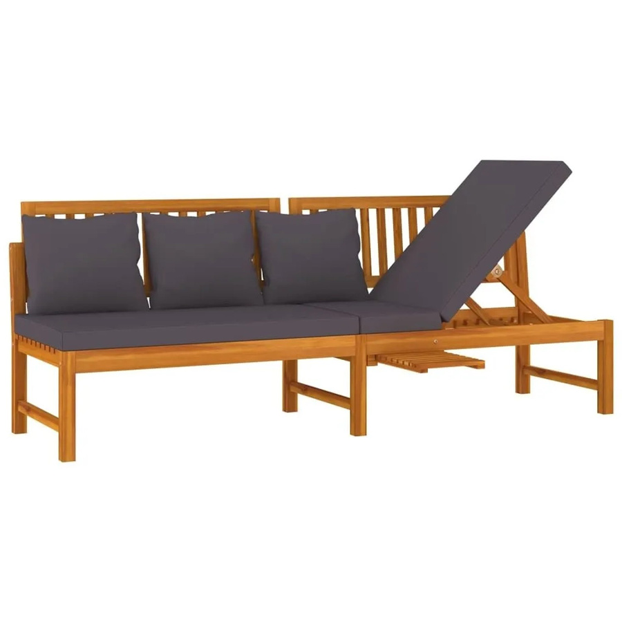 vidaxL Tagesbett aus massivem Akazienholz mit grauen Kissen, B/T/H: 200 x 60 x 75 cm - Bild 2