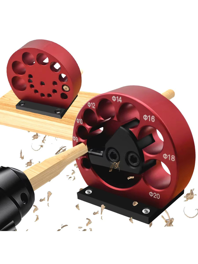 Wnew Verstellbares Dübel-Herstellungs-Set aus Stahl in Rot mit Hartmetallklingen für Elektrobohrer, Rundstab-Hersteller für Holzbearbeitung, 8-20mm und 25-40mm - Bild 5