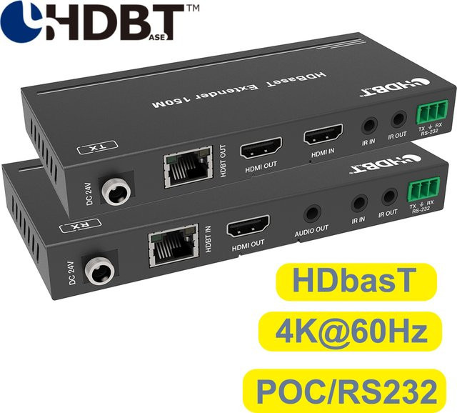 VBDWRM HDBaseT HDMI 2.0 Extender mit Audio und RS232 & IR Control, 4K UHD 60Hz, Schwarz, bis zu 150m über CAT6/5e Ethernet Kabel - Bild 1