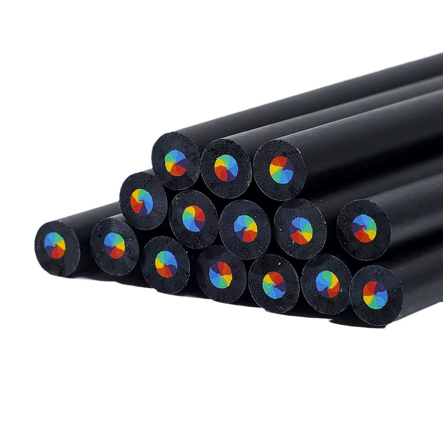 Set mit Regenbogen-Buntstiften aus Holz in Schwarz und Mehrfarbig mit 7-Farben- und 4-Farben-Effekt - Bild 3