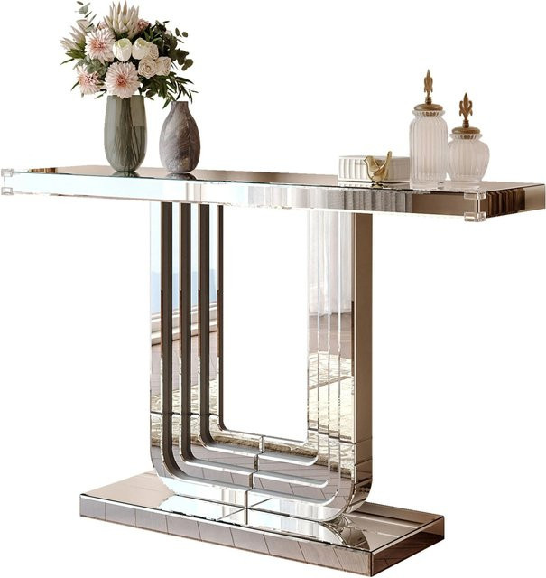 okwish Spiegeltisch mit moderner U-Form-Basis in Silber, B/T: 120 x 30 cm - Bild 1
