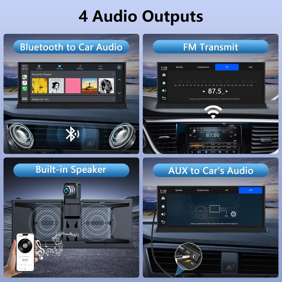 Srnubi 11,26 Zoll Touchscreen Automonitor mit kabellosem CarPlay, Android Auto, Mirror Link, GPS-Navigation und 4K Dual-Lens Dashcam Videorekorder in Schwarz - Bild 5