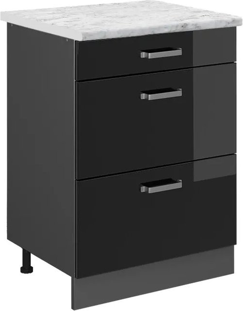 Vicco Schubladenschrank R-Line Schwarz Hochglanz mit Marmor-Optik Breite: 60 cm, Höhe: 81,6 cm, Tiefe: 46 cm - Bild 1