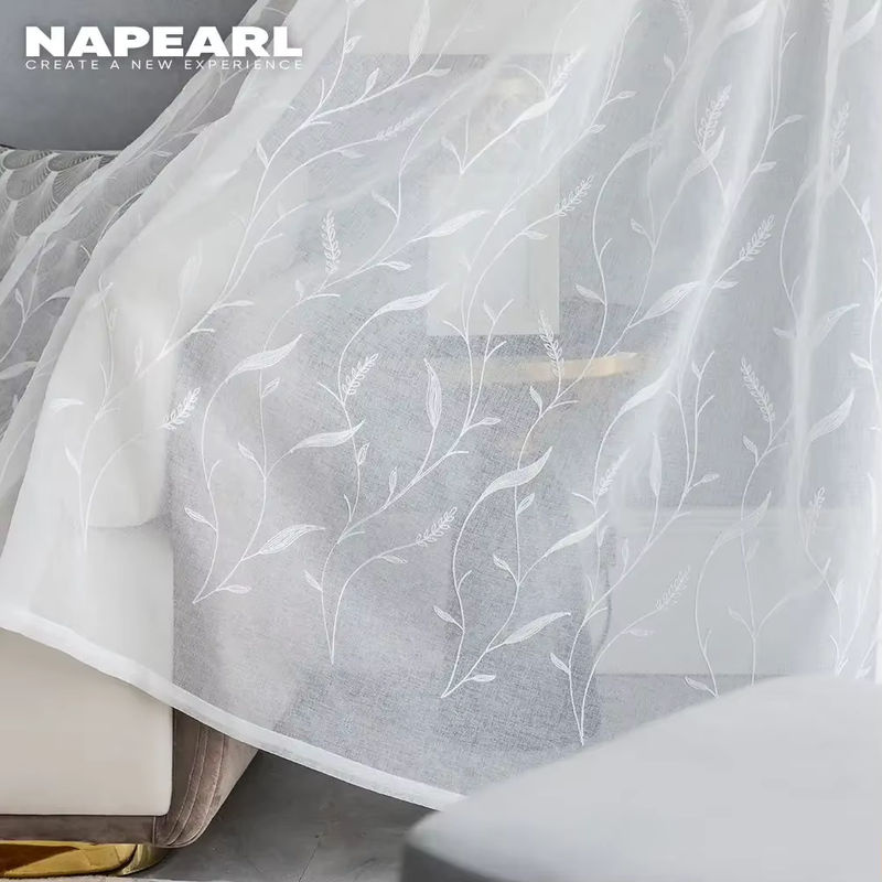 NAPEARL Weiße bestickte Voile-Vorhänge, transparente Fenstervorhänge für Schlafzimmer und Wohnzimmer, Breite: 130 cm, Höhe: 100 cm - Bild 4