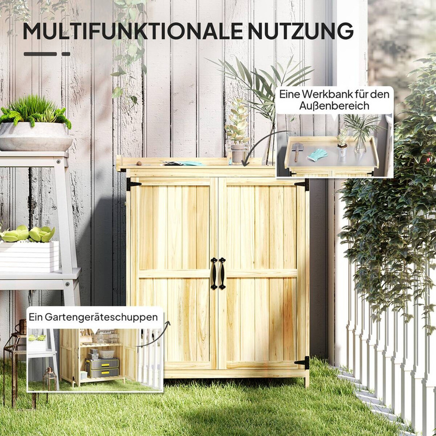 Outsunny Gartenschrank aus Holz und Edelstahl in Braun mit Klappdach und Arbeitsfläche, B/T/H: 43 x 74 x 88 cm - Bild 2