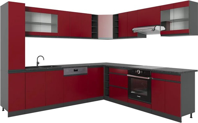 Vicco R-Line Eckküche modern in Rot und Anthrazit J-Shape AP Breite: 257 cm, Tiefe: 277 cm - Bild 1