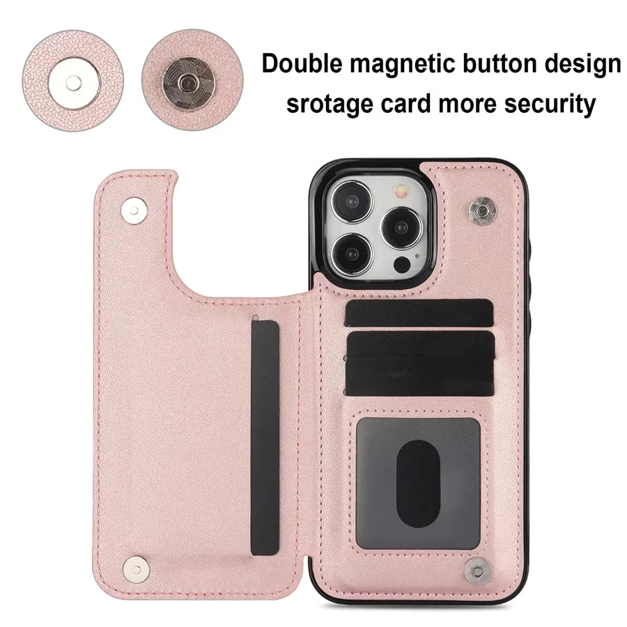 JGG Leder-Handtasche mit Kartensteckplatz und Flip-Verschluss für iPhone 15 Pro Max 14 13 12 11 SE 3 2 XS XR 8 7 Plus in Schwarz und Pink - Bild 4