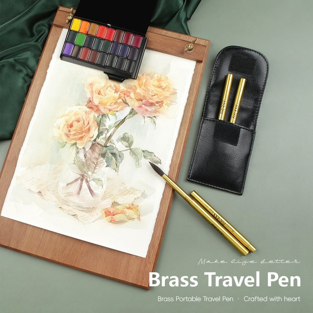 Semi Art Aquarellfarben Set mit Messing-Kurzgriff und PU-Tasche, 4 Teile - Bild 1