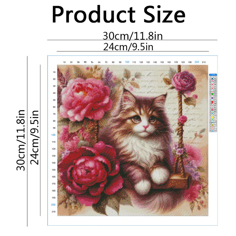 Evershine Kreuzstich-Set Katze mit Chrysanthemen in Multicolour, Stickerei-Bastelset für deine Heimdekoration, B/B/B: 30,0 x 30,0 x 30,0 cm - Bild 2