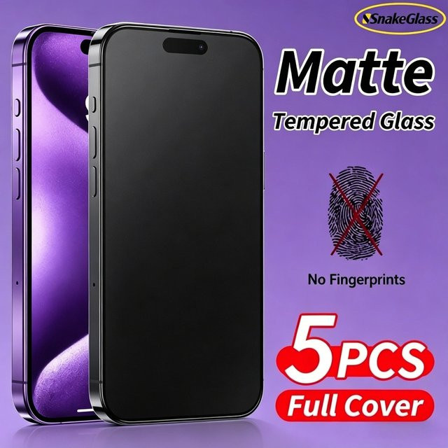 ZMZE 5er-Pack Matte Schutzfolie aus gehärtetem Glas für iPhone, Anti-Fingerabdruck Schutzfilm, Transparent - Bild 1
