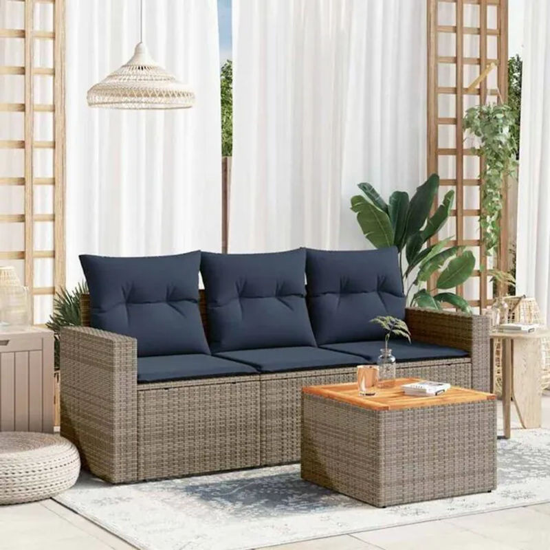 4-tlg. Garten-Sofagarnitur aus Poly-Rattan mit Kissen in Grau von vidaxl - Bild 1