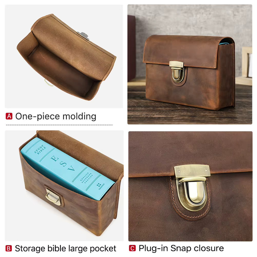 Echte Leder-Bibelhülle als tragbare Buchhülle und Kirchen-Clutch-Tasche in Braun - Bild 6