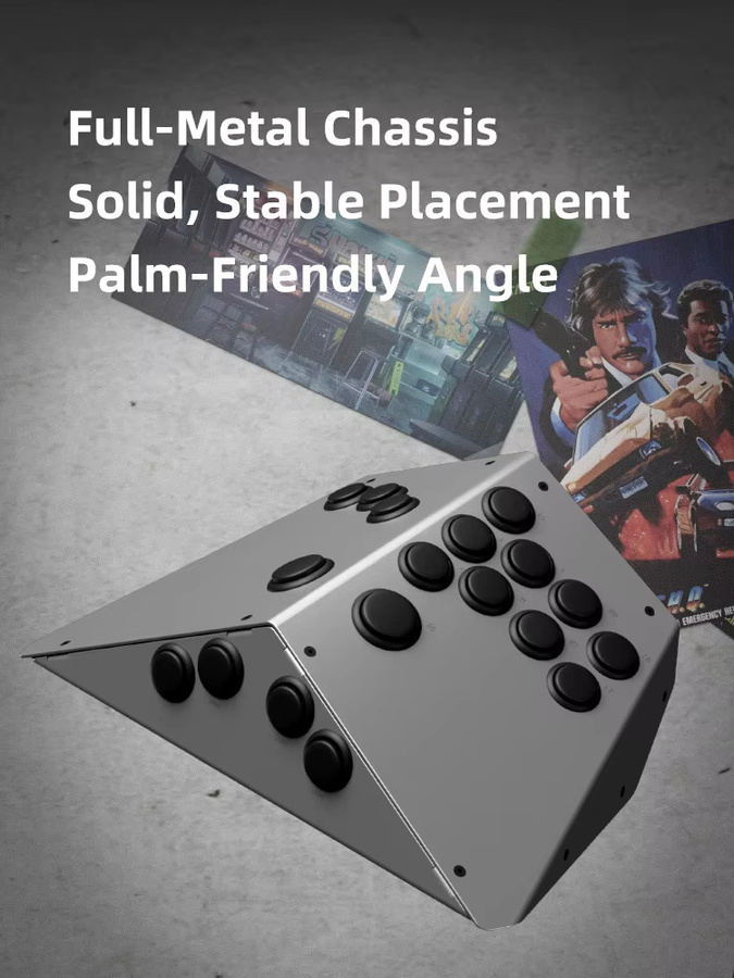 Haute42 Retro+ Hitbox Zero Metall-Controller in Silber mit Alle-Tasten-Funktion und ergonomischem 14-Tasten-Layout für PC und Nintendo Switch - Bild 3