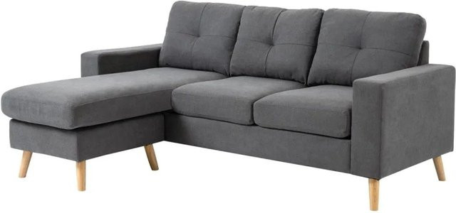 HOMCOM Ecksofa in L-Form mit Chaiselongue aus Leinenoptik und Holzrahmen, Grau - Bild 1