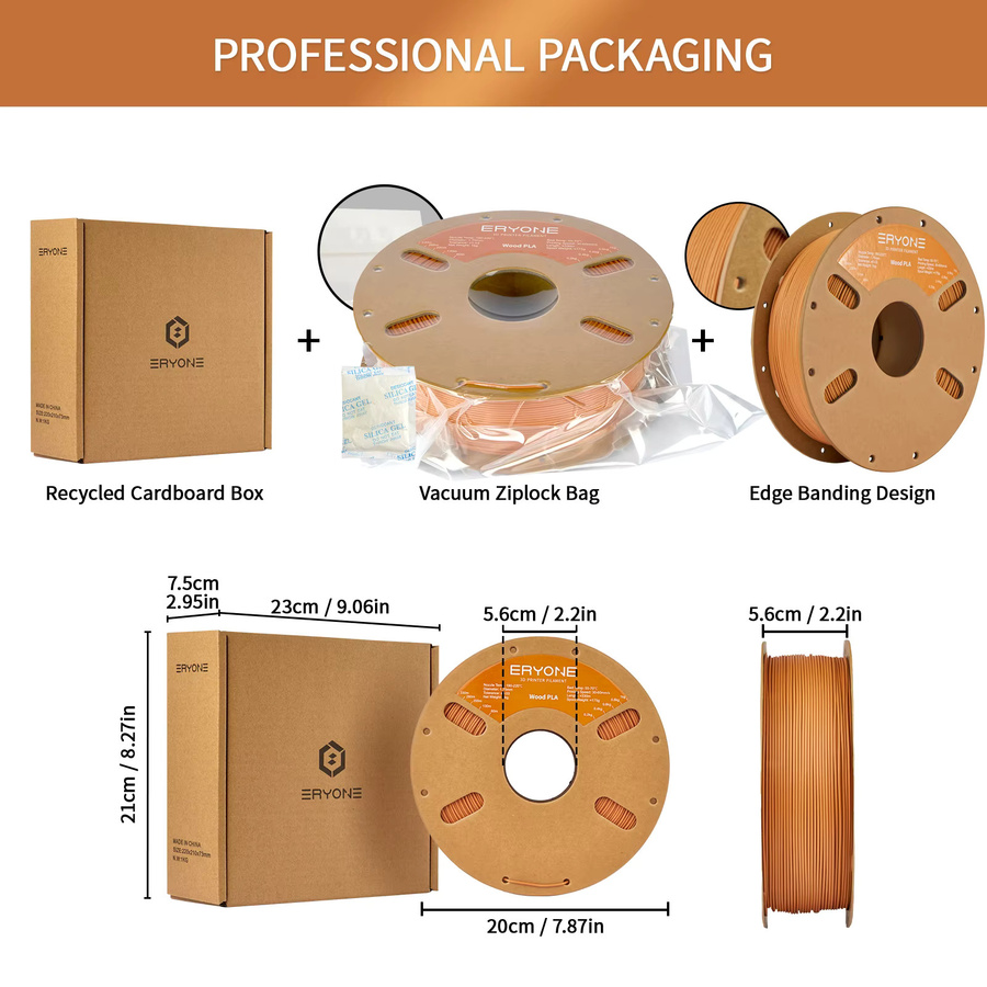 ERYONE Holz-PLA-Filament für 3D-Drucker, 1,75 mm, Braun, 1 kg - Bild 3