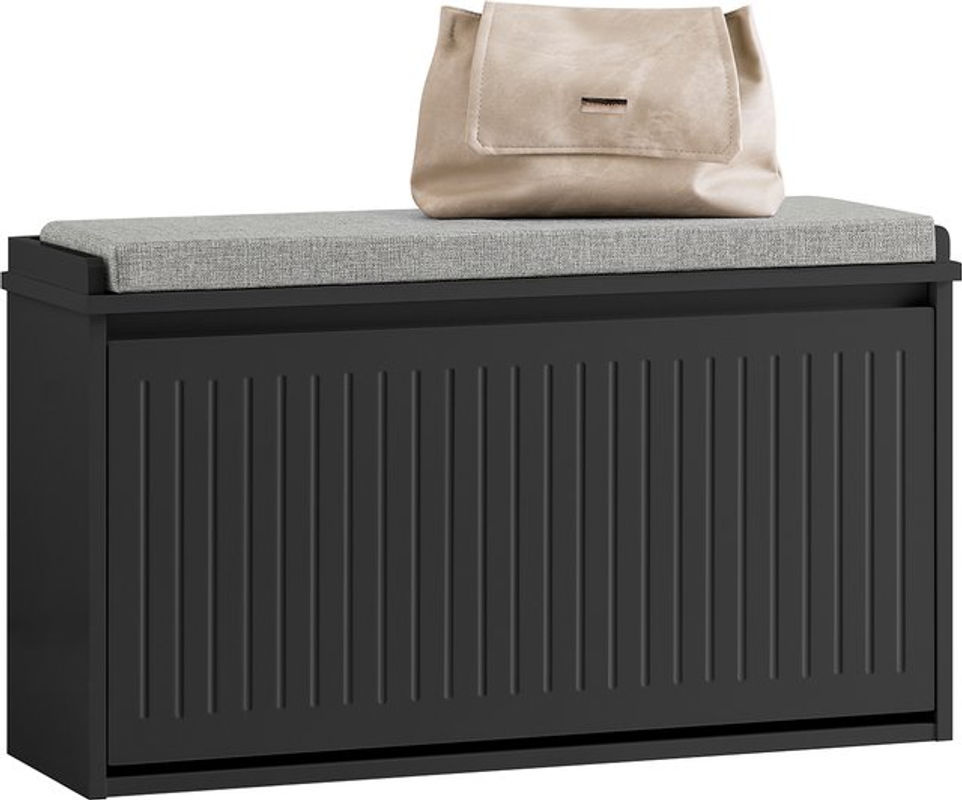 SoBuy Schuhbank mit 1 Tür und Sitzkissen in Schwarz, B/T/H: 80 x 26 x 45 cm - Bild 2