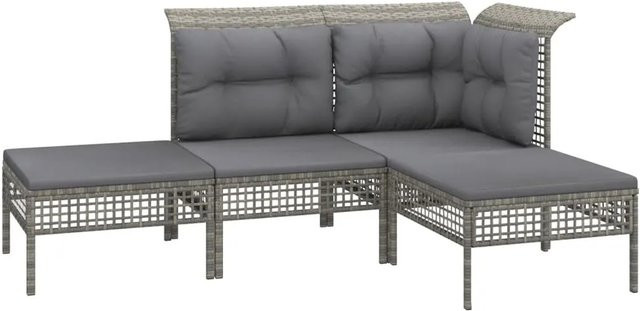 vidaXL 4-tlg Garten-Lounge-Set L-Form aus grauem PE-Rattan mit Kissen und pulverbeschichtetem Stahlgestell - Bild 1