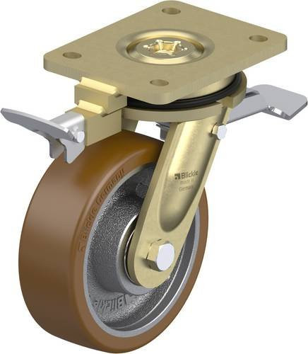 Blickle Lenkrolle mit Feststeller LS-GB 150K-ST-RI4 in Silber und Braun, Rad-Durchmesser: 150 mm, Tragfähigkeit: 800 kg - Bild 1