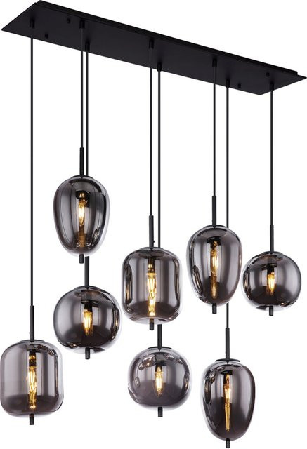 Globo Pendelleuchte Blacky 8-flammig in Schwarz aus Metall und Glas mit rauchfarbenen Schirmen B/H/T: 94 x 120 x 34 cm - Bild 2