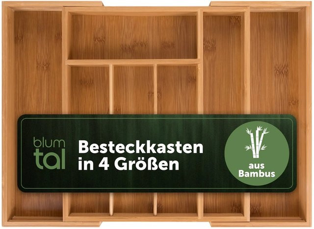 Blumtal Besteckkasten aus Bambus ausziehbar mit 5 bis 7 Fächern in Braun und Grün - Bild 1