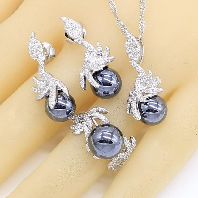 Schmuck-Set Damen, Kupfer, Schwarz, Perle, Zirkonia - Bild 1