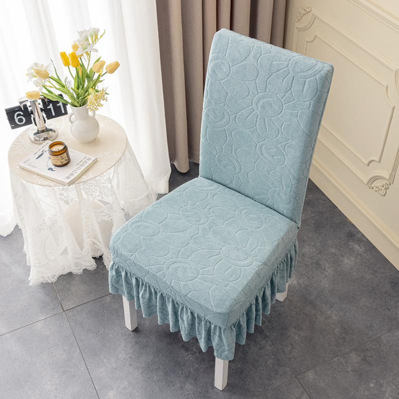 Yiran Furniture Universal Stuhlhussen Set mit integriertem Hockerbezug für Esszimmerstühle, Blau, B/T/H: 42 x 38 x 38 cm - Bild 1
