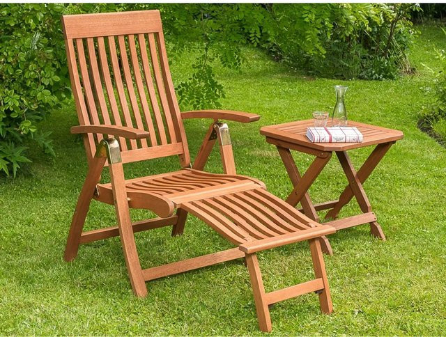 Merxx Comodoro Garten-Set 2-teilig aus Eukalyptusholz in Braun mit Klappsessel, Fußteil und Klapphocker - Bild 1