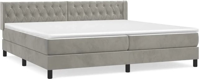vidaXL Boxspringbett mit Matratze in Hellgrau aus Samt, Hybrid-Konstruktion mit Taschenfederkern, B/T/H: 200 x 200 x 78 cm - Bild 1