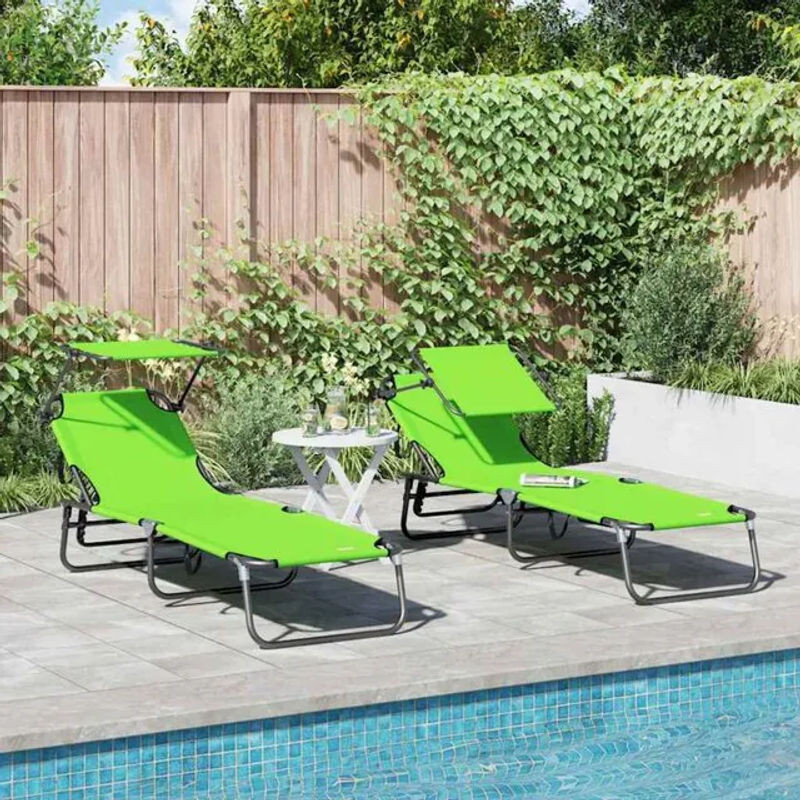 Vidaxl Set aus 2 klappbaren Sonnenliegen für Erwachsene, Grün, Metall, B/T/H: 56 x 190 x 81 cm - Bild 1