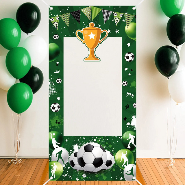 AFYPRTY Fotobox-Rahmen-Hintergrund mit Fußball-Thema und Trophäenmuster aus Polyestergewebe, B/H: 60 x 60 cm - Bild 1