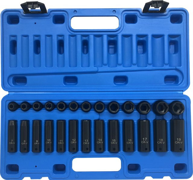 MacWork 26-teiliges Schlagschraubersatz-Set aus Stahl mit 3/8 Zoll Steckschlüsseln in metrisch von 9 mm bis 30 mm - Bild 1