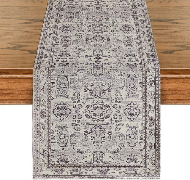 JMG Household Supplies Tischläufer aus Leinen im Boho-Stil, Grau, B: 150 cm, T: 33 cm - Bild 1