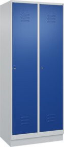C+P Spind Classic PLUS Garderobenschrank mit Sockel, 2 Abteile, Zylinderschloss und 4 Garderobenhaken, Farbe: Grau/Blau, H x B x T: 195 x 80 x 50 cm - Bild 1