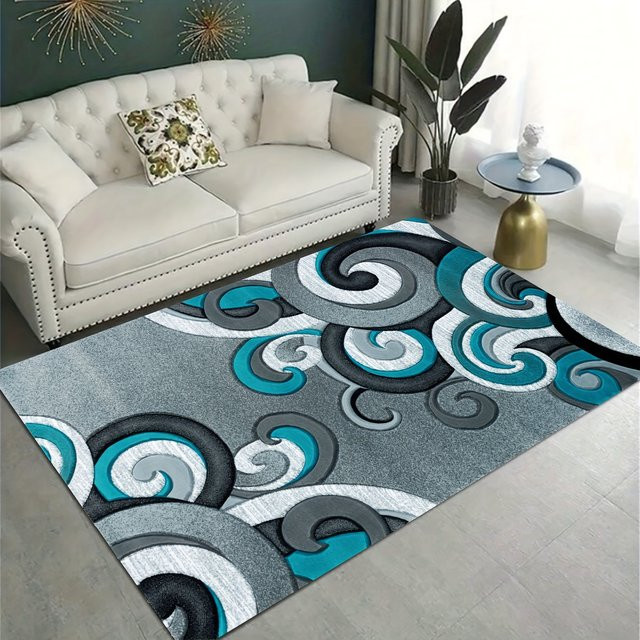 VIKAMA Ozeanwellen Teppich in Multicolour, moderner rechteckiger Bodenmatte für Wohnzimmer, Schlafzimmer oder Outdoor - Bild 1
