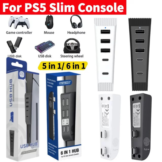 5-in-1 USB Splitter Erweiterungs-Hub für PS5 Slim Konsole Disc & Digital mit 3 USB-A und 2 Typ-C Anschlüssen - Bild 1
