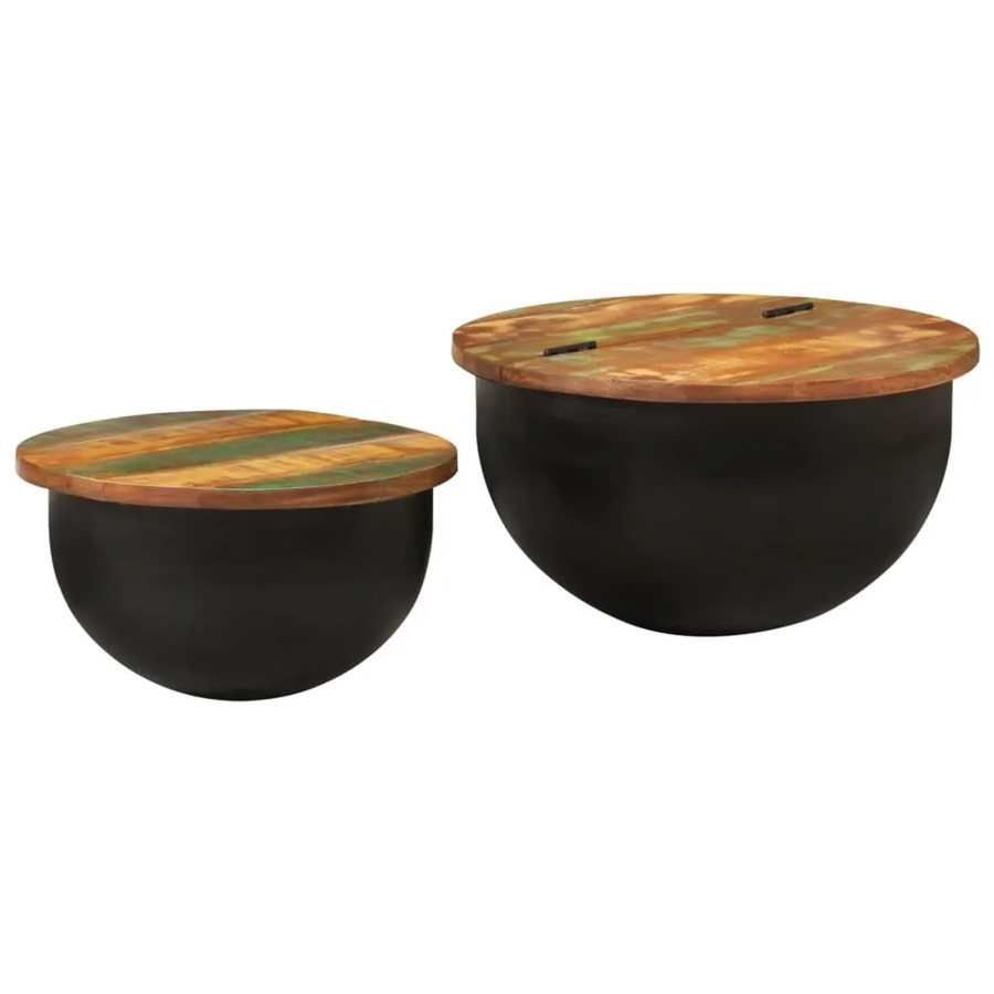 vidaXL 2-teiliges Couchtisch-Set aus massivem Altholz und pulverbeschichtetem Eisen in Schwarz - Bild 2