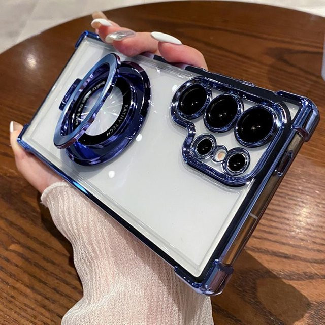 Transparente magnetische Schutzhülle mit Anti-Drop-Funktion und galvanisiertem Ständer für Samsung Galaxy S25 Ultra, S25 Plus, S24 Ultra, S23 Ultra und S22 Ultra - Bild 1