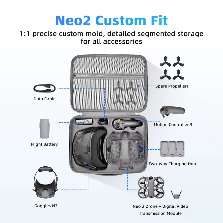 DJI Neo 2 Motion Fly More Combo Tragbare Reisetasche und Stoßabsorbierende Schutzhülle in Grau - Bild 2
