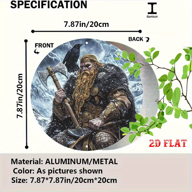Rundes Aluminiumschild Contempo Wikinger-Krieger-Schneeberg mit Axt und Krähe, Metallwandkunst im rustikalen Design, Durchmesser: 19,99 cm - Bild 2