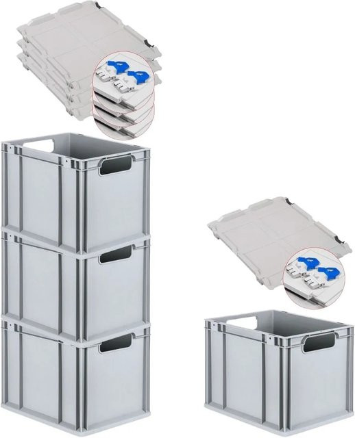PROREGAL Spar Set 4x Eurobox Nextgen Economy mit Scharnierdeckel und blauen Schiebeschnappverschlüssen, H: 32 cm, B: 30 cm, T: 40 cm, 30 Liter - Bild 1