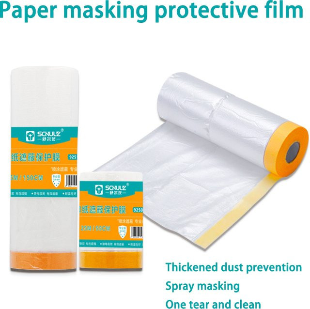 Transparente Maskierungs-Schutzfolie aus Kunststoff und Papier mit Klebeband für Autoreparatur und Malerarbeiten - Bild 1