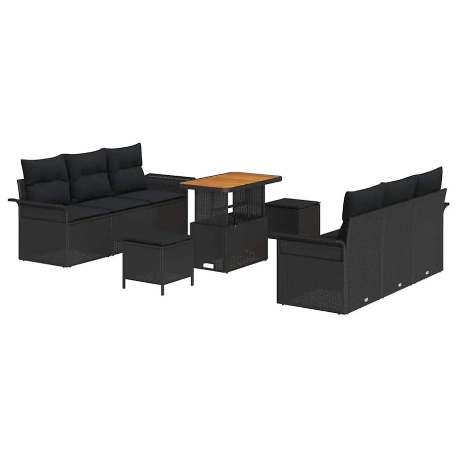 vidaXL Garten-Sofa-Set 9-teilig aus Poly-Rattan und Akazienholz in Schwarz - Bild 2