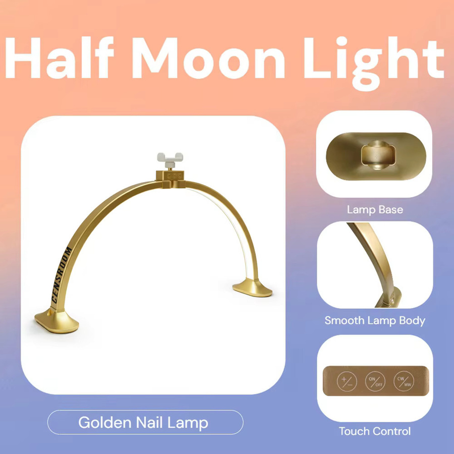 Censreal Halbmondlicht Gold für Maniküre und Handwerk, 32 Zoll Bogenlicht mit Telefonständer und Dimmer für den Schreibtisch - Bild 3